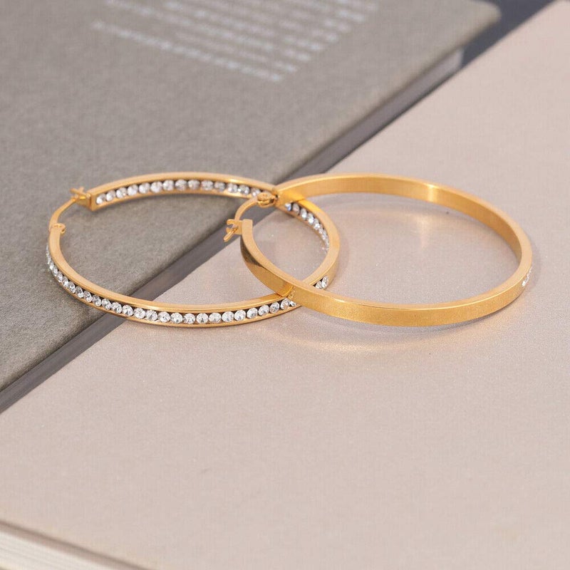 CiNily Gold Hoop Earrings for Women Yellow Gold Plated Stainless Steel Cubic Zirconia Ladies Large Big Hoop Earrings 2" - Image 5
